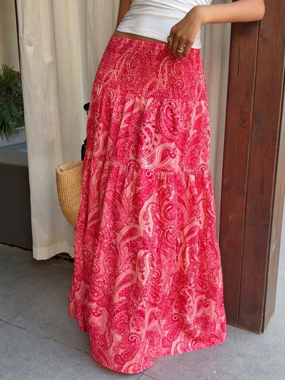 Hot Pink Boho Women's Bohemian Print Skirt